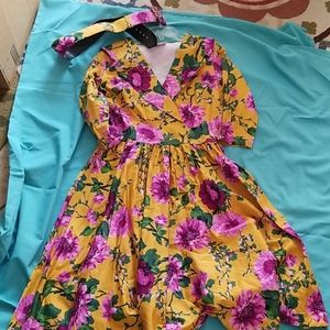 Birdie Dress in Mustard and Purple Floral